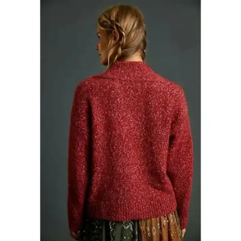 Anthropologie  Frances Shimmer Cropped Sweater‎ Red Motif Cabernet Size Small