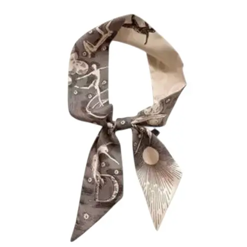 D Logo Brown Cream Satin Ethereal Print Mitzah Scarf Purse handle Tie Hair neck