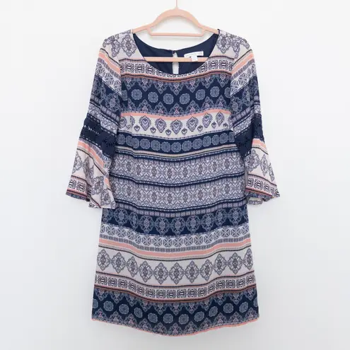 Westport 1962 Womens Dress Size 4P Navy Boho Paisley Bell Sleeve Casual Retro