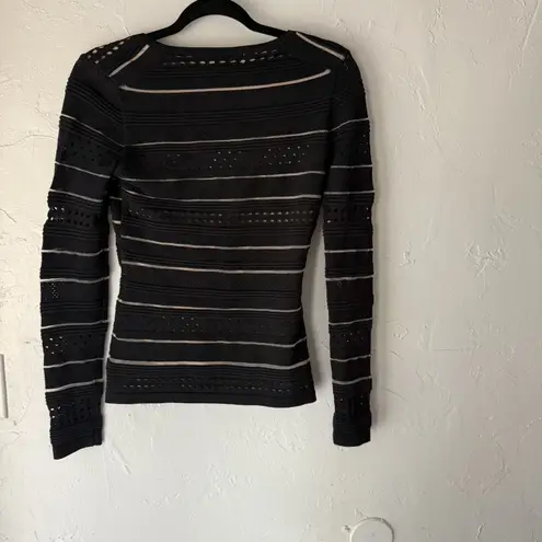 Bailey 44 Sweater Y2k Small Black Beige Striped Textured Knit Going‎ Out Top
