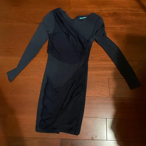 Alice + Olivia Navy Long Sleeve Silk Ruched Dress Size Small
