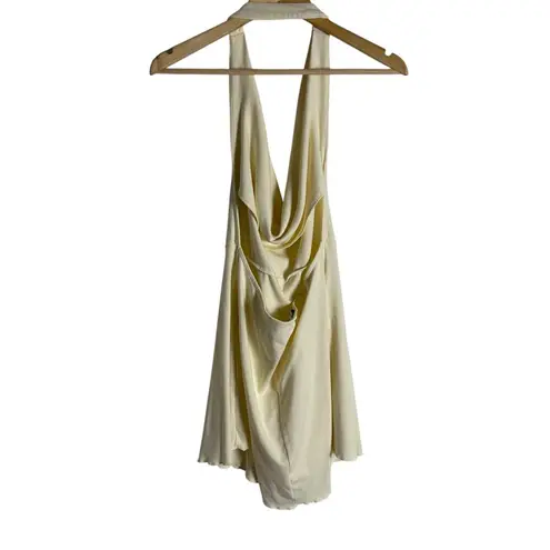 We Wore What Cream Halter Draped Cowl Neck Cotton Sleeveless Mini Dress Size XXL