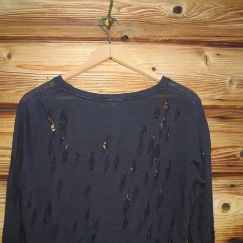 IRO Marvina Blue Linen Distressed Pullover Knit Top