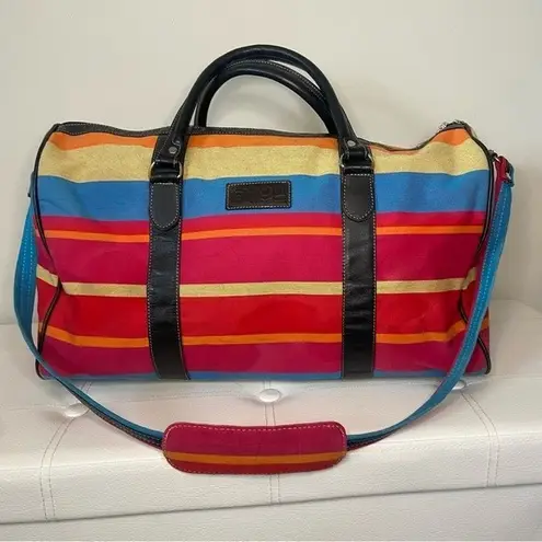 Pineda Covalin Mexico Aztec Multicolor Stripes Canvas Duffle Weekender Bag