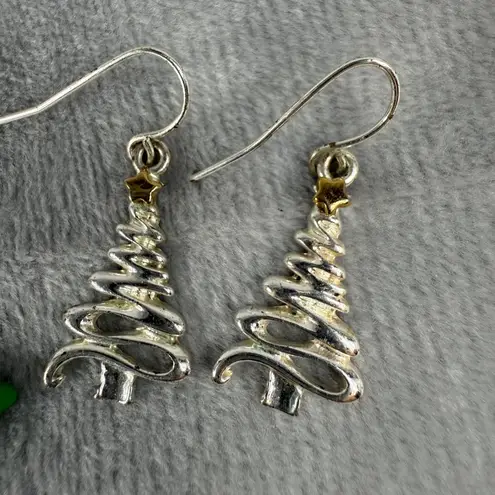 Christmas Tree Drop Earrings Set Of 2 Handmade Polymer Clay & Silver