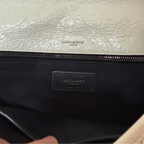 YSL Saint Laurent Niki Medium Flap Shoulder Bag in White Crinkled Leather