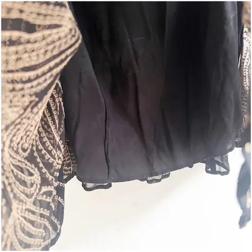 Soft Surroundings Embroidered Chiffon Black Knee Skirt Size XL Gold Embroidery