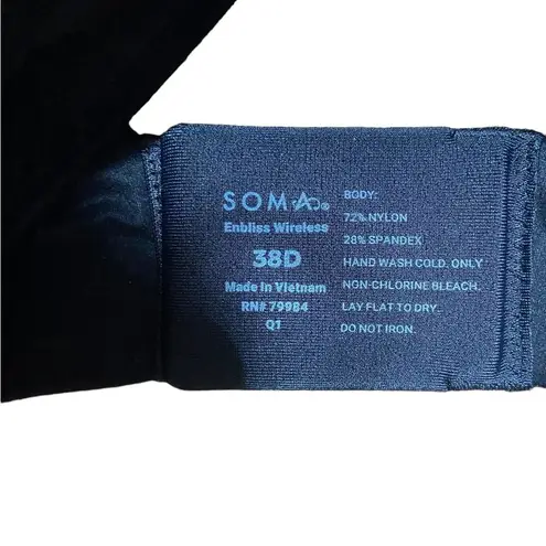 NWT SOMA Enbliss Wireless Black Bra Style 570222679 Size 38D