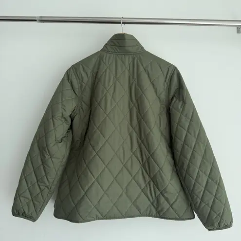LL Bean Cozy Quilted Jacket Women Large Petite Green Olive Barn Riding Preppy