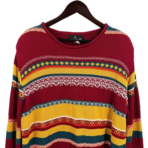 Carole Little Vintage Crewneck Sweater Red Southwestern Striped Size 2X