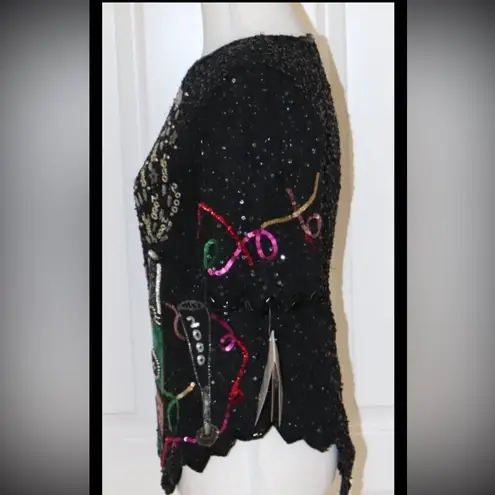 Laurence Kazar Y2K New Years Eve Beaded Sequin Top Silk Party Vintage Small