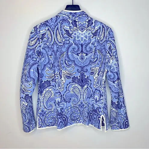 J. McLaughlin  Reversible Blue and White Paisley Quilted Fiji Silk Jacket Size M