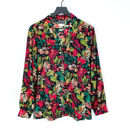 Bonworth Vintage  Colorful Tropical Rainforest Button Down Blouse Large