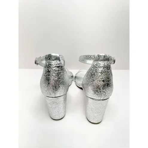 Bandolino Sandals Womens Size 5.5 Silver Open Toe Ankle Strap Block Heels