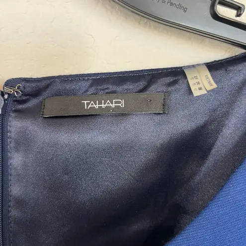 Tahari Kalona Midnight Navy Blue Colorblock Pointe Knit Sheath Dress Size 12