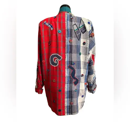 CRYSTAL Handwoven VINTAGE ART TO WEAR Embroidered Button Denim Blazer Medium Blue