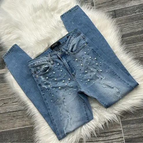 Judy Blue Pearl & Silver Embellished High Rise Skinny Jeans