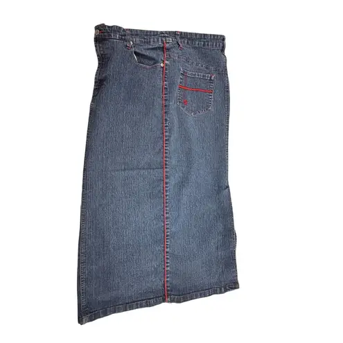 Goddess Trends Womens Maxi Denim Pencil Skirt Red Stitching Size 14 Western Blue