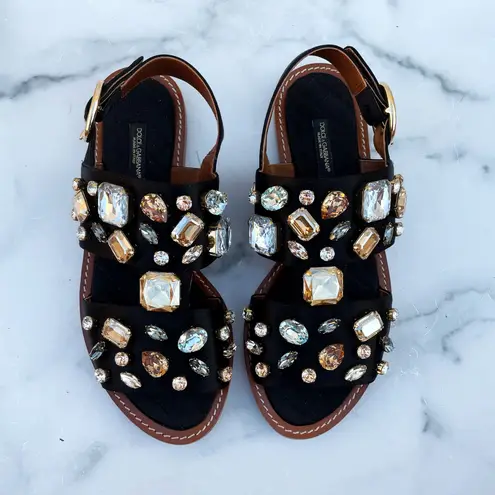 Dolce & Gabbana women’s jeweled satin flat sandal size IT 37.5 US 7.5