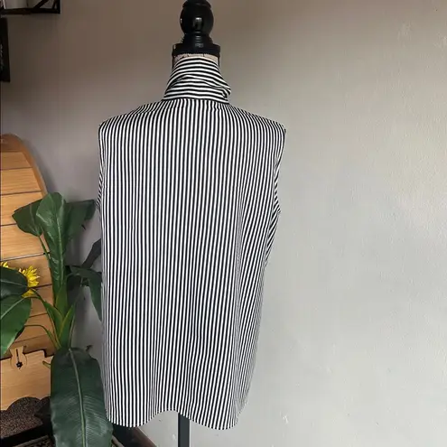 Ming Wang Sleeveless Striped Button Down Black White Blouse Size Large
