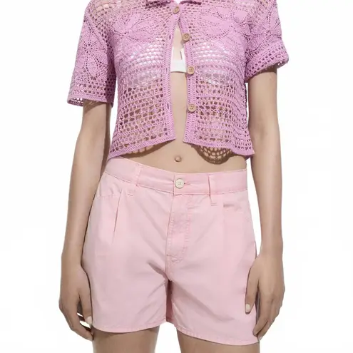 Mango  Cotton Straight-Fit Denim Shorts Pastel Pink NWT XS