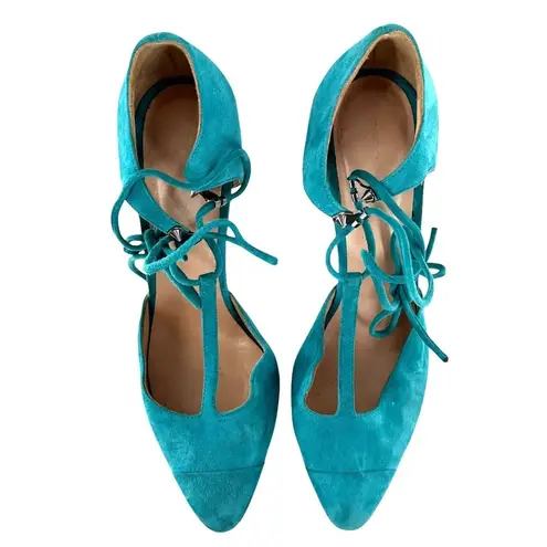 Sergio Rossi Teal Blue Suede Ankle Tie T