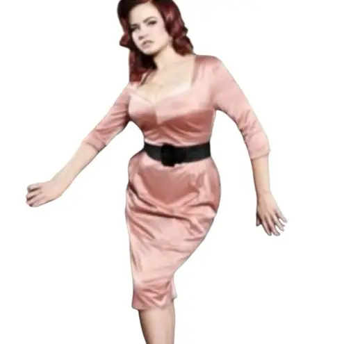 Deadly Dames Micheline Pin Up Wiggle Elegant Satin Dress NWTs Vixen Pink
