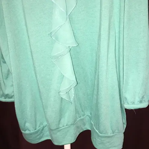 French Laundry Ruffled Neck Teal 3/4 Sleeve Shirt