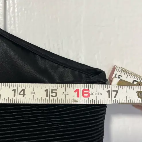 Vintage Silk Black bodycon midi slip dress with bodice ruching and back slit M Size 10