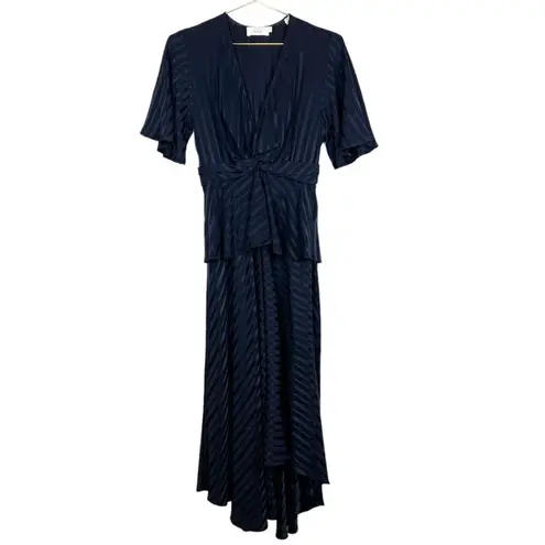 ALC Frank A.L.C. Avi Navy Blue Striped Silk Peplum Midi Dress Size 0