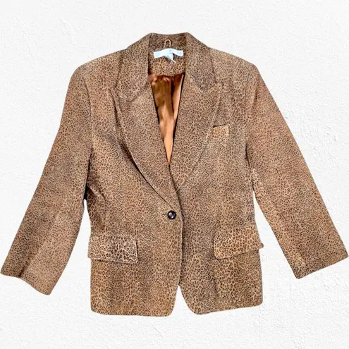 Vintage 1990s The Limited Animal Print Maximal Suede Leather Jacket Size Small Brown