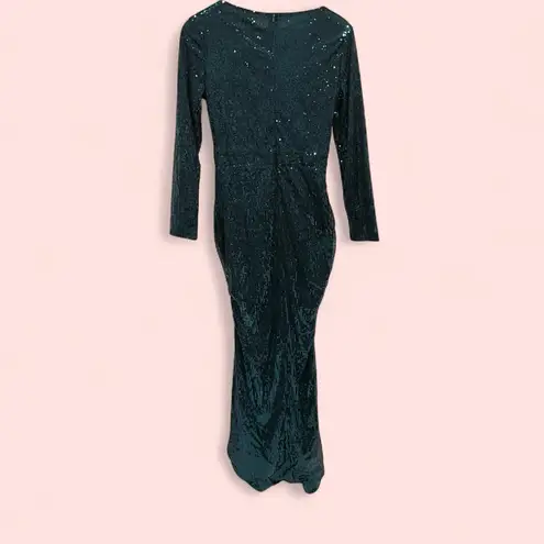 Beautiful aquamarine emerald sequin faux wrap stretchy mermaid maxi dress NWT Green
