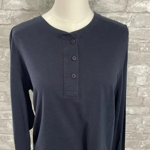 Brooklinen Navy Long Sleeve Court Henley Top Blue Size M