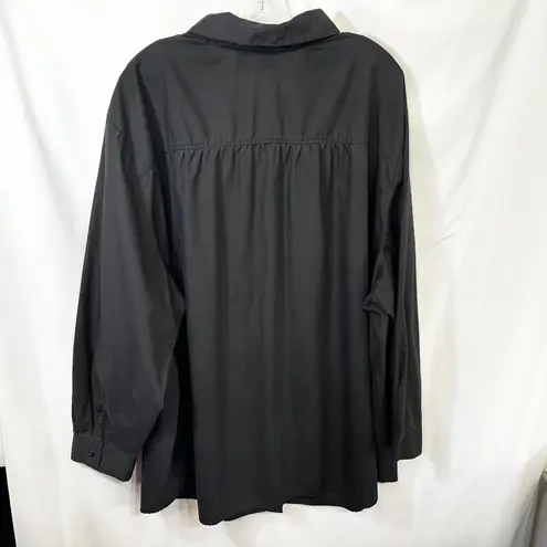 Roamans Plus Size 3X Top Solid Black Button Up Long Sleeve Career Capsule 1290