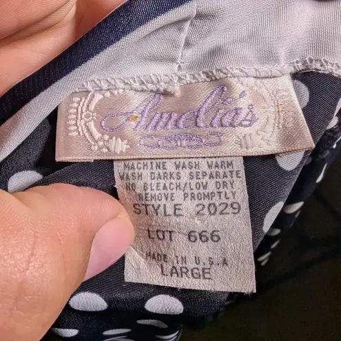 Vtg 1990s Amelia's Navy Blue White Polka Dot Long Sleeve Short Wrap Robe Sz L Size L