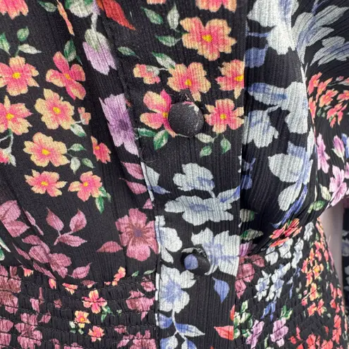 American Eagle AE Studio Floral Print Mini Dress Long‎ Sleeve Tie Neck Smocked Waist M