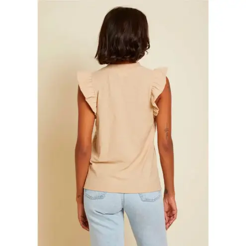 Nation Ltd Paulette Tank Women's Size Medium Pima Cotton Tan Crew Neck Ruffle