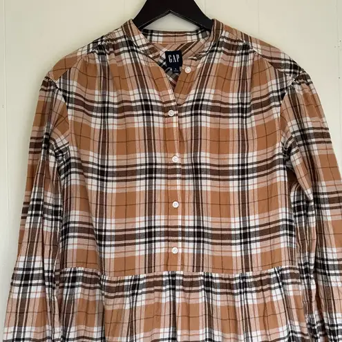 Gap Women's Soft Cotton Brown Plaid Tiered‎ Mini Dress Small
