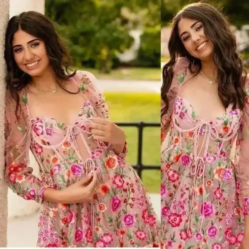 For Love & Lemons NWT  Tayla Ruffle Corset Embroidered Puff Sleeve Dress Size XS