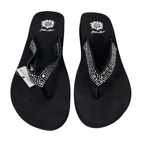 Yellow Box  Rhinestone Flip Flop Sandal 9 Black Leather Upper New - Image 10