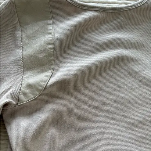 Maeve Anthropologie Faux Leather-Inset Pullover Stone Color size M