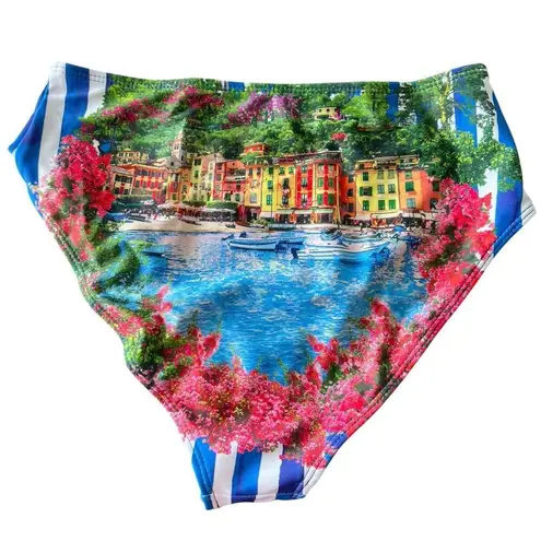 ENDLESS MOON Underwire Push Up Bikini Sz M Hi Rise Bottom Italy Floral Scene NEW Blue Size M