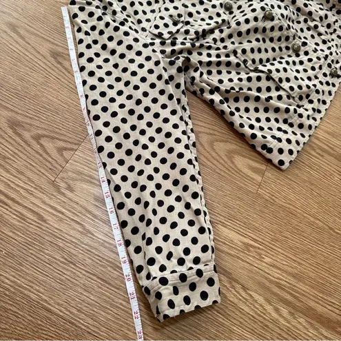 Christopher & Banks CJ Banks Women's Jacket XL Beige with Black Polka Dots Denim Feel Long Sleeve