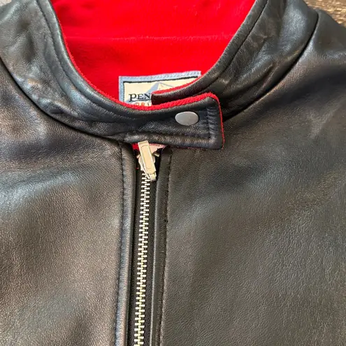 Pendleton Black Genuine Leather Vest Red Fleece Lined Full Zip One Size