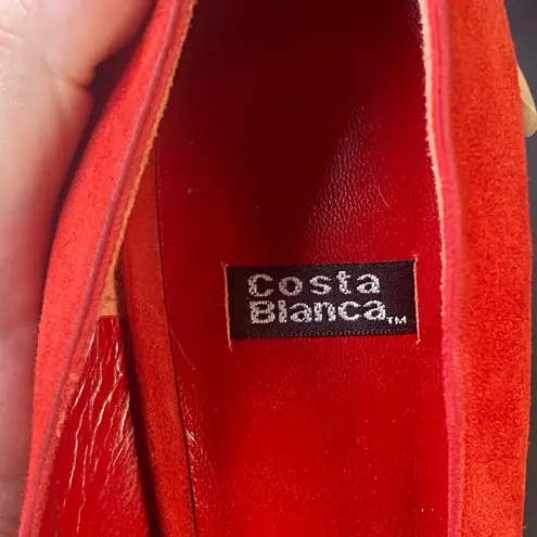 Costa Blanca Size 9.5M Red Suede Peep Toe Button Pumps Women's Heels Vintage