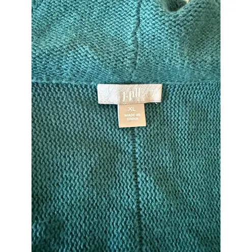 J. Jill Teal Green Draped Ruffle Front Open Cardigan Longline Sweater Duster XL