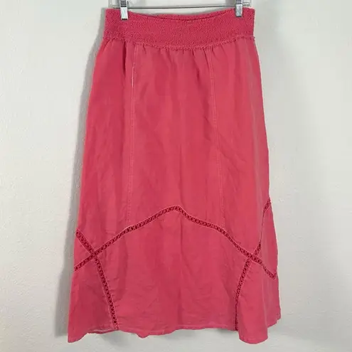XCVI Vintage 90s Y2K Ramie Linen Midi Skirt Muted Cherry Red Crochet Medium