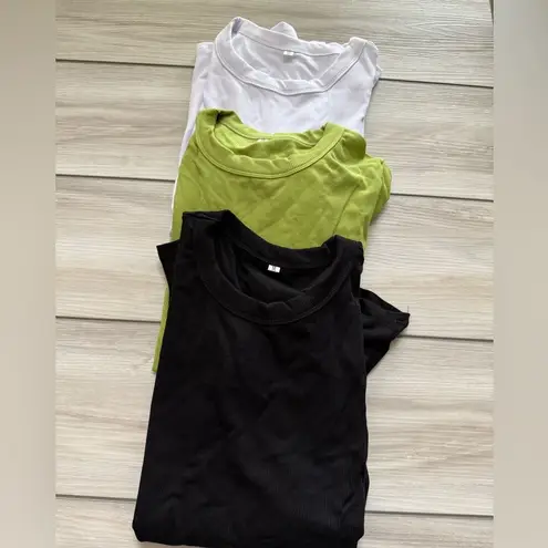 Encolax 3Pack Ribbed Shirts Crewneck Fitted Tops Black/White/Green M NWT IN PKG Black Size M