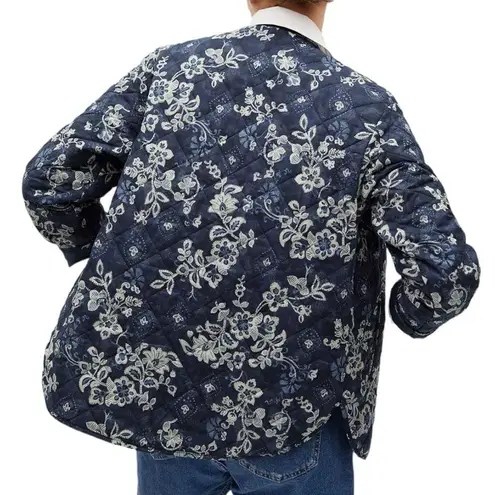 Mango  Printed Quilted Cotton Jacket Floral print Blue White Sz M/L