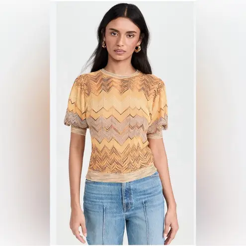 Ulla Johnson Priscilla Chevron Puff Sleeve Knit short sleeve yellow blue zigzag